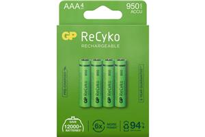 foto van product Batterij  AAA oplaadbaar 4 stuks GP